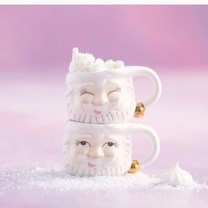 Glitterville Papa Noel Cream Mugs Set Of 2 New